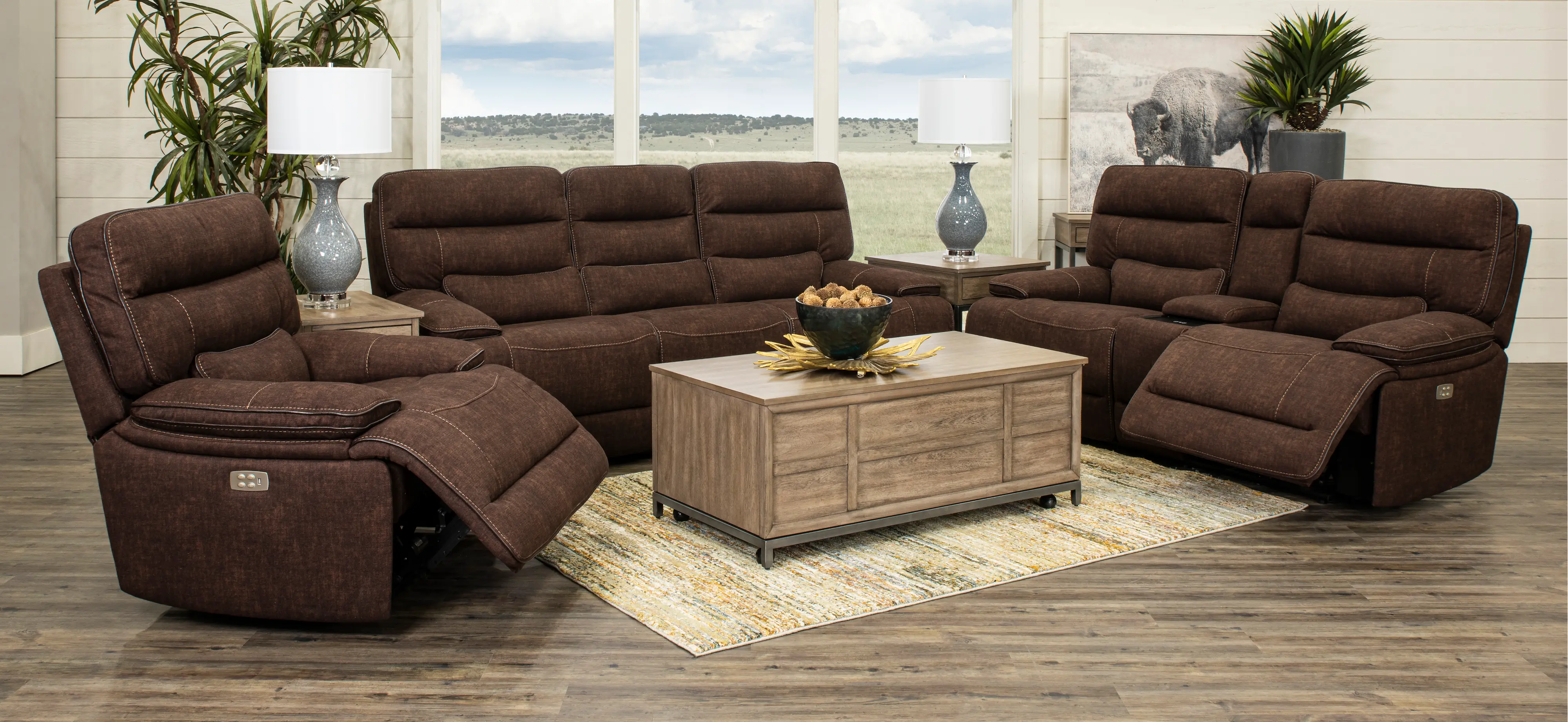 Rock Quarry Brown Power Reclining Loveseat with Console-2