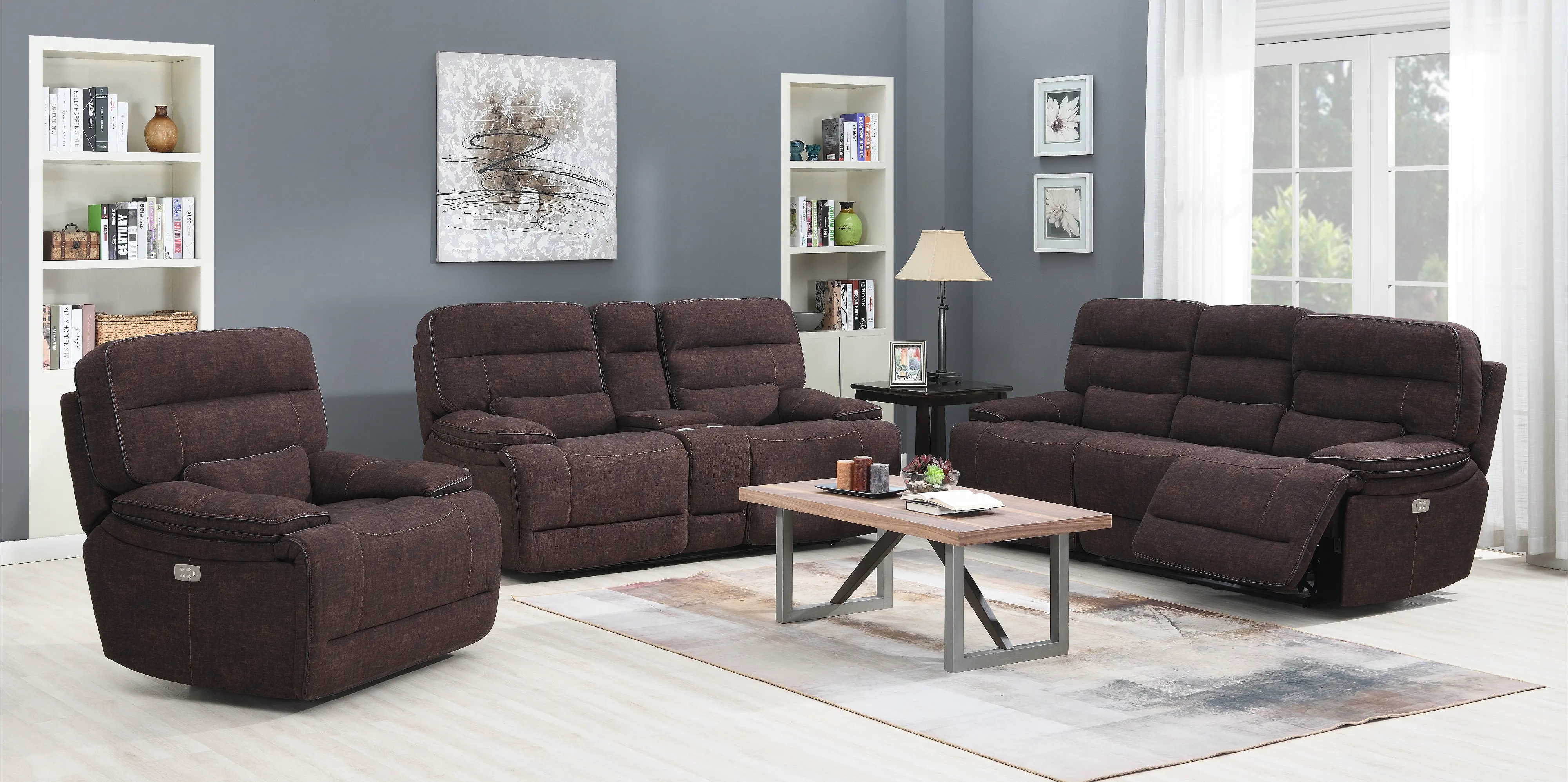 Rock Quarry Brown Power Reclining Loveseat with Console-5