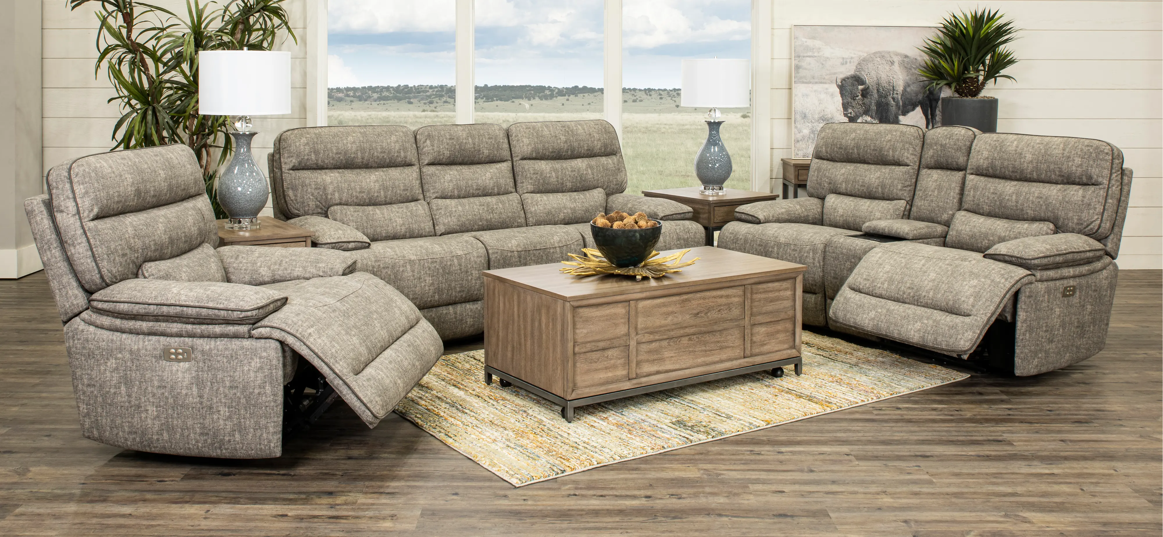 Rock Quarry Gray Power Reclining Loveseat with Console-2