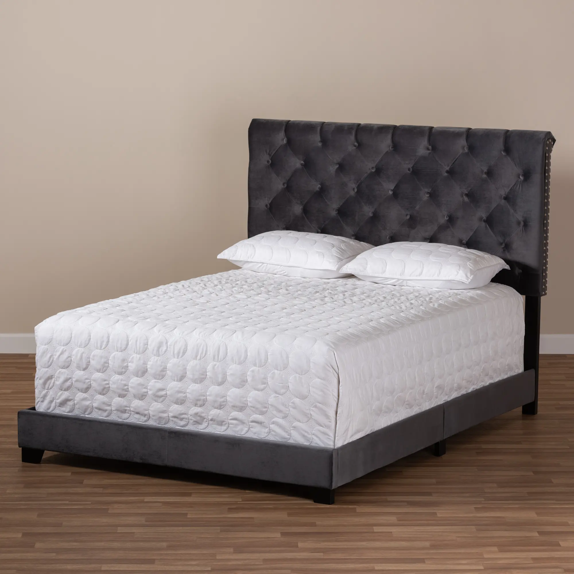 149-8951-RCW Glam Dark Gray Velvet Upholstered Queen Bed - Katelin-3