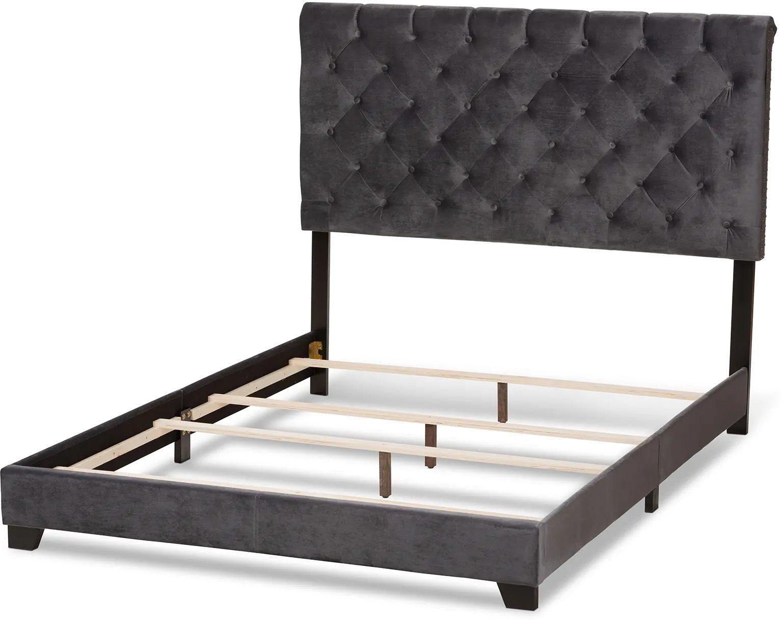 149-8951-RCW Glam Dark Gray Velvet Upholstered Queen Bed - Katelin-1
