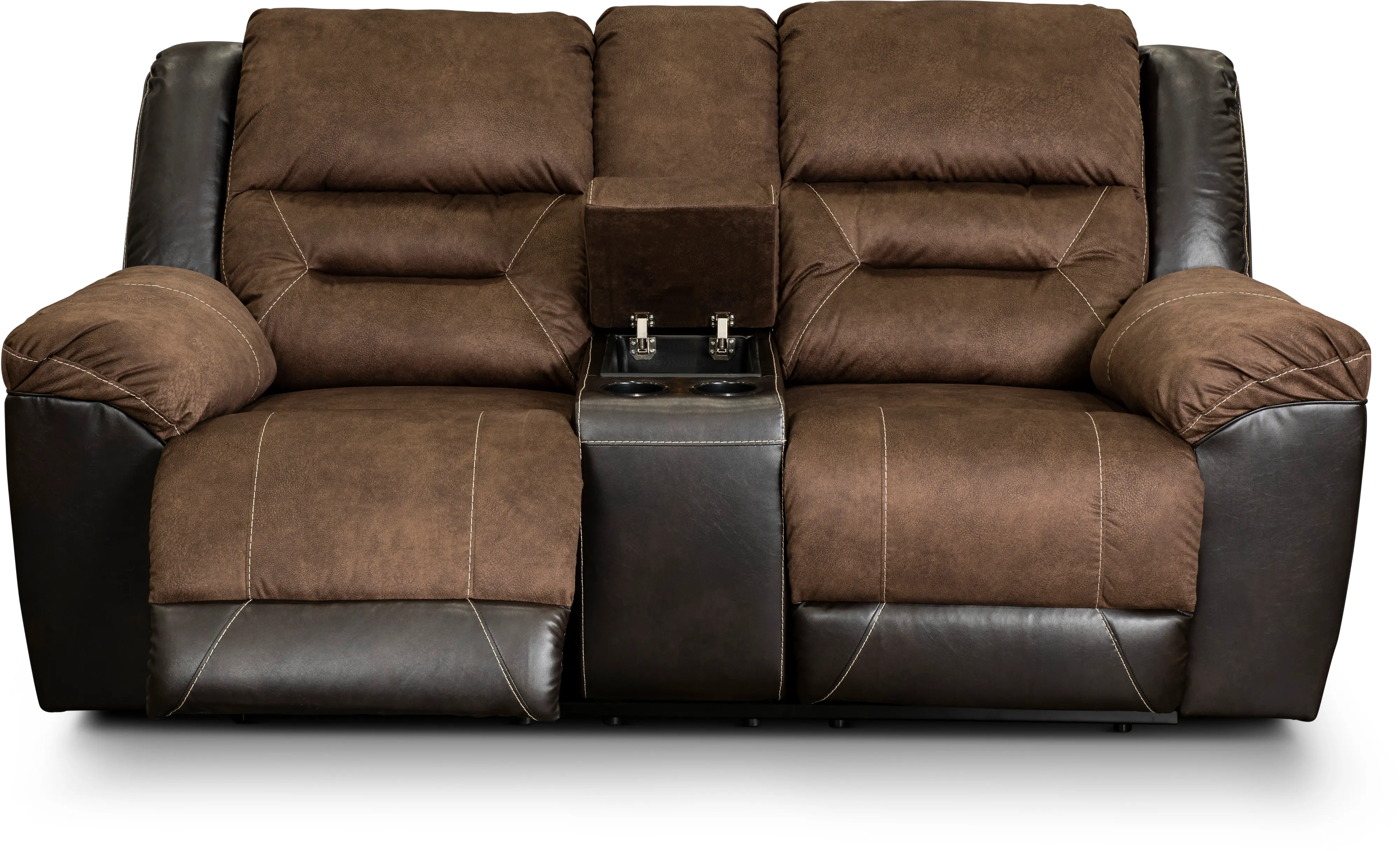 Earhart Mocha Brown Reclining Love Seat with Center Console-3