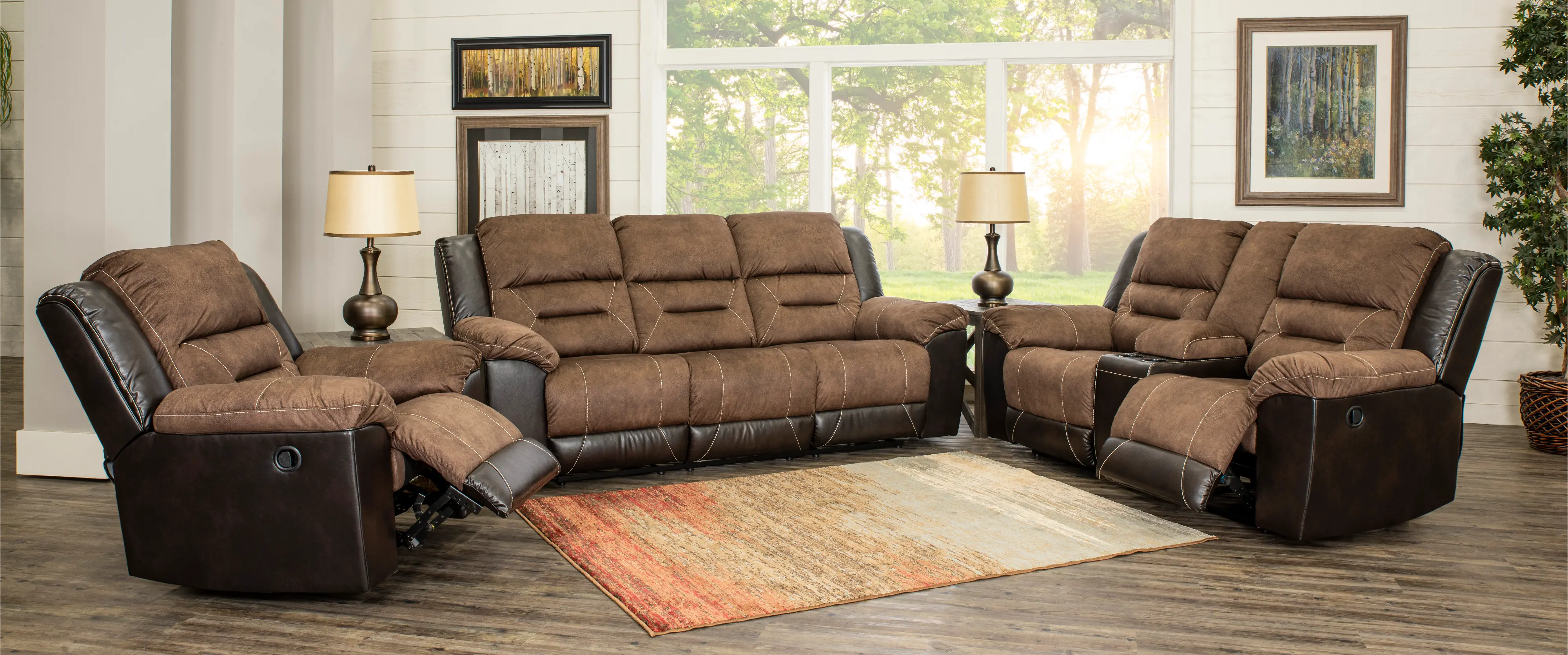 Earhart Mocha Brown Reclining Love Seat with Center Console-2