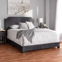 149-8957-RCW Glam Dark Gray Velvet Upholstered Queen Bed - Eleanora