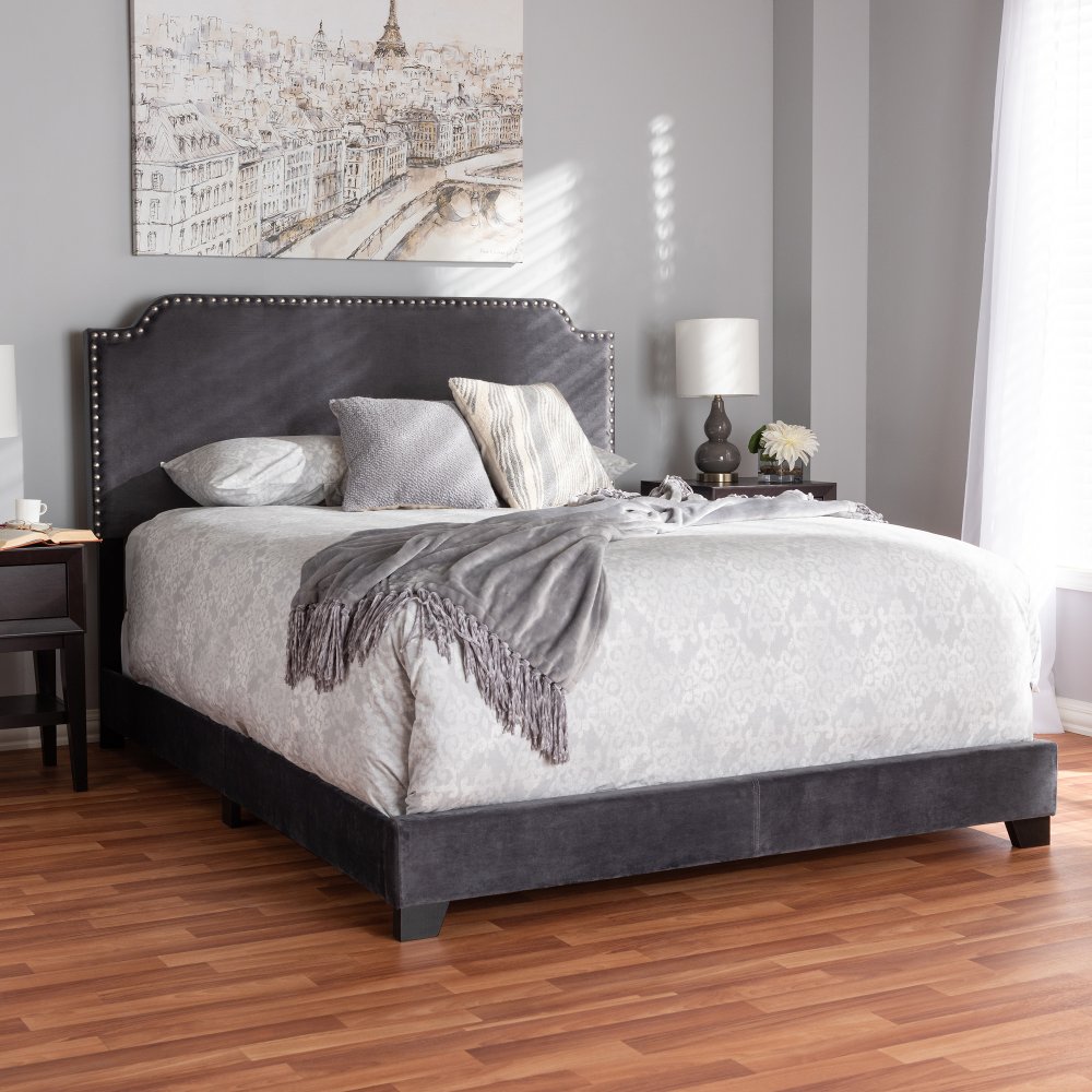 Glam Dark Gray Velvet Upholstered King Bed - Eleanora