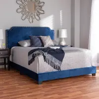 149-8955-RCW Glam Navy Blue Velvet Upholstered King Bed - Eleanora