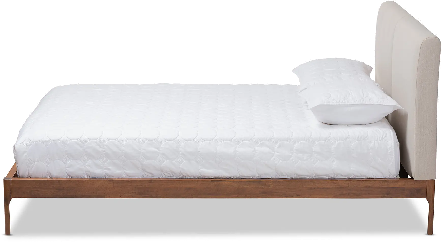 149-8775-RCW Mid-Century Beige and Walnut Upholstered Platform Queen Bed - Anneka-4