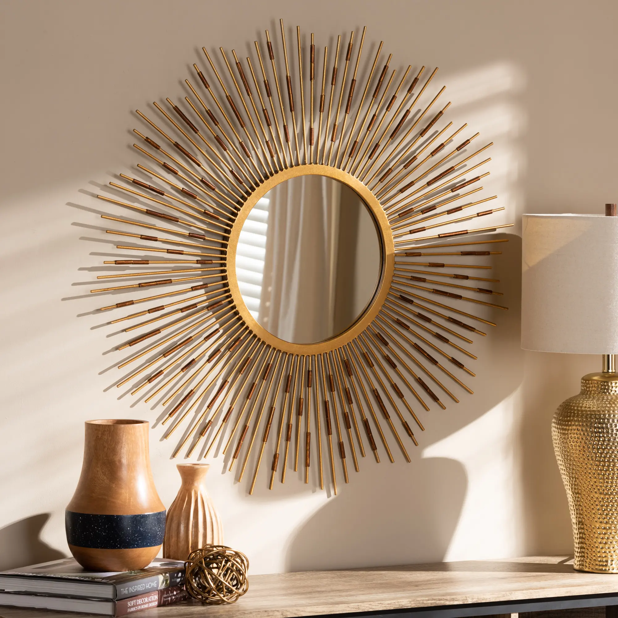 150-8896-RCW Modern Gold Sunburst Accent Wall Mirror - Auberon-2