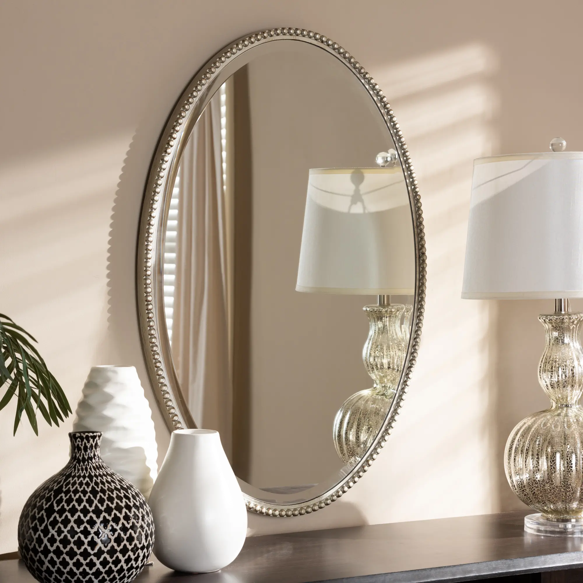 150-8893-RCW Antique Silver Oval Accent Wall Mirror - Wiley-2