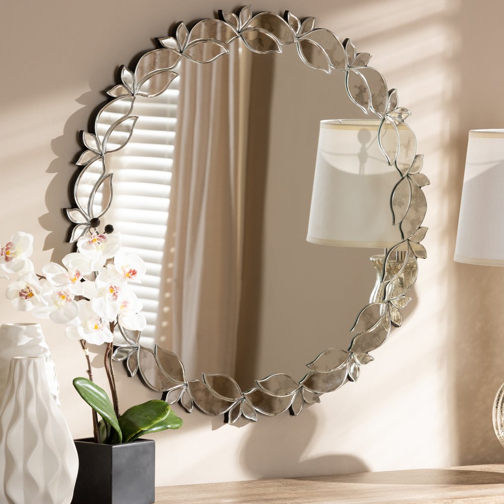 Contemporary Silver Petal Leaf Accent Wall Mirror - Ginny