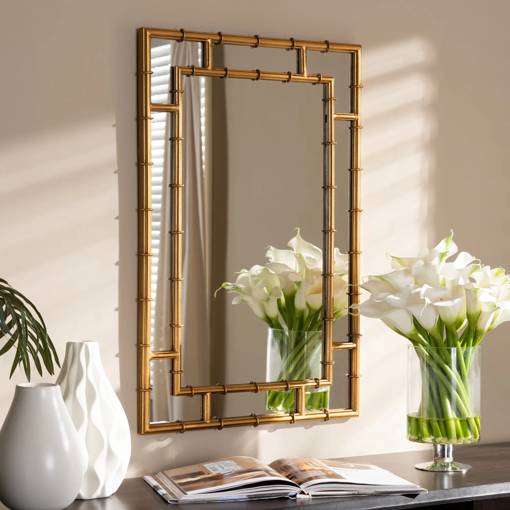 150-8891-RCW Modern Gold Bamboo Accent Wall Mirror - Phemie-2