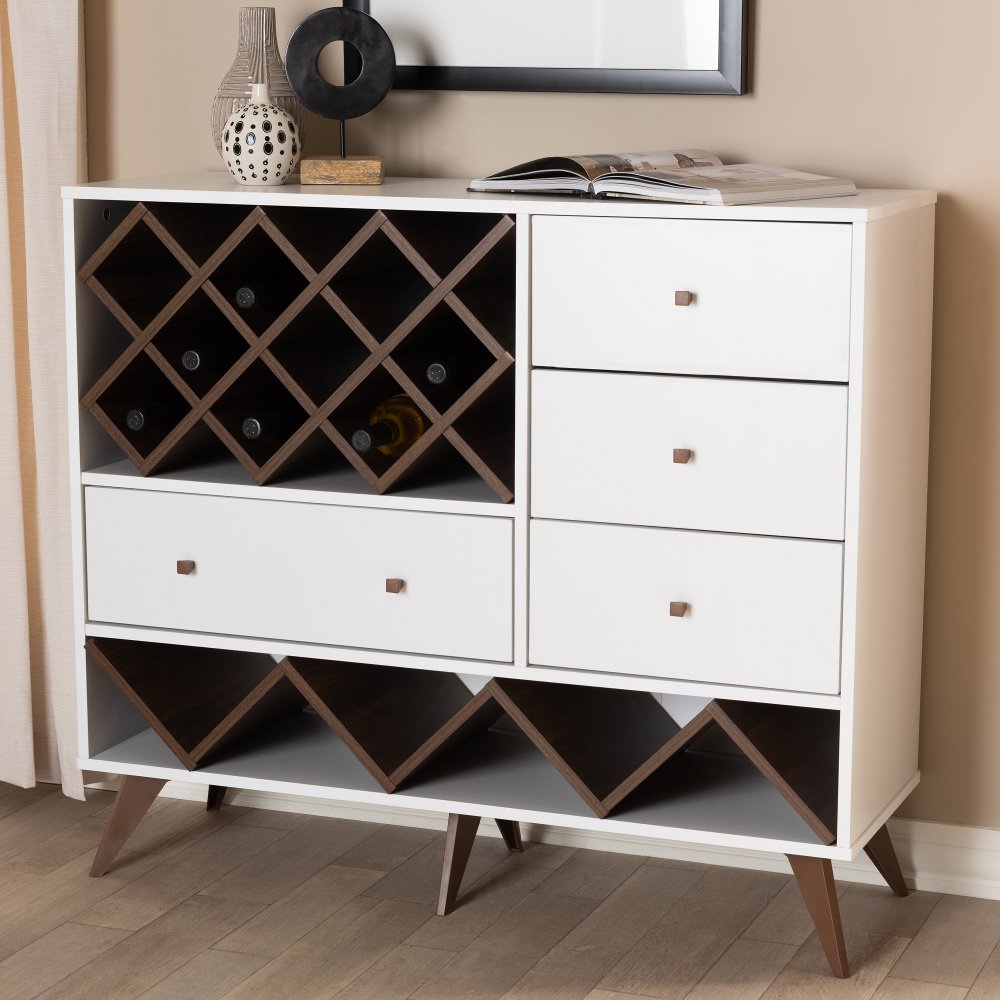 Audrea Mid Century White Wine Cabinet