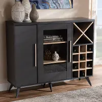 150-9004-RCW Laurie Mid Century Dark Gray and Oak Wine Cabinet
