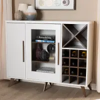 150-9003-RCW Laurie Mid Century White and Walnut Wine Cabinet