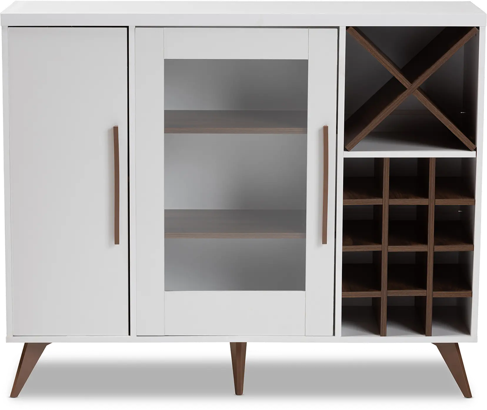 150-9003-RCW Laurie Mid Century White and Walnut Wine Cabinet-4