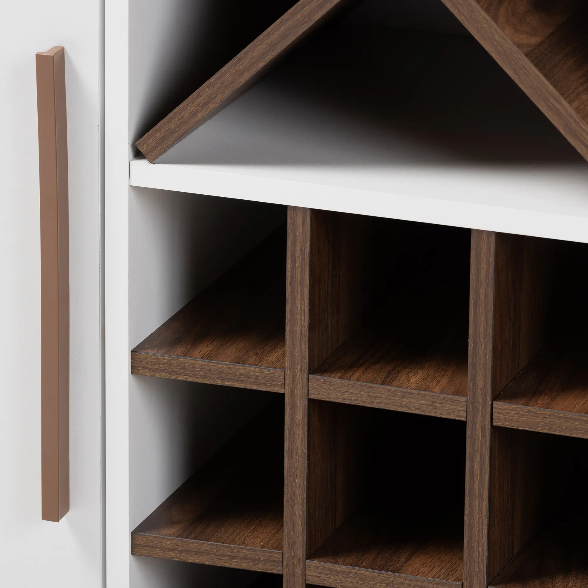 150-9003-RCW Laurie Mid Century White and Walnut Wine Cabinet-6