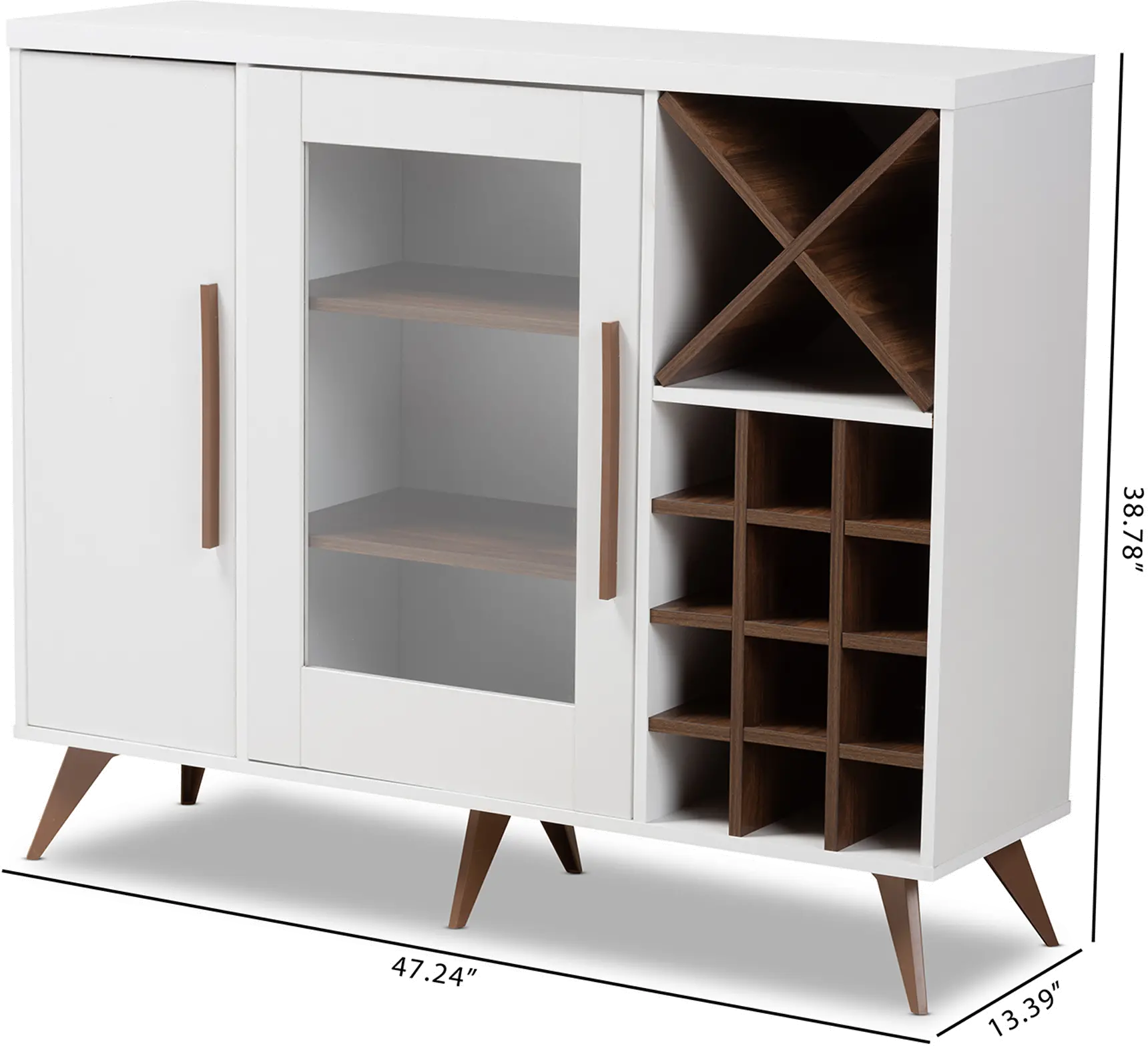 150-9003-RCW Laurie Mid Century White and Walnut Wine Cabinet-8