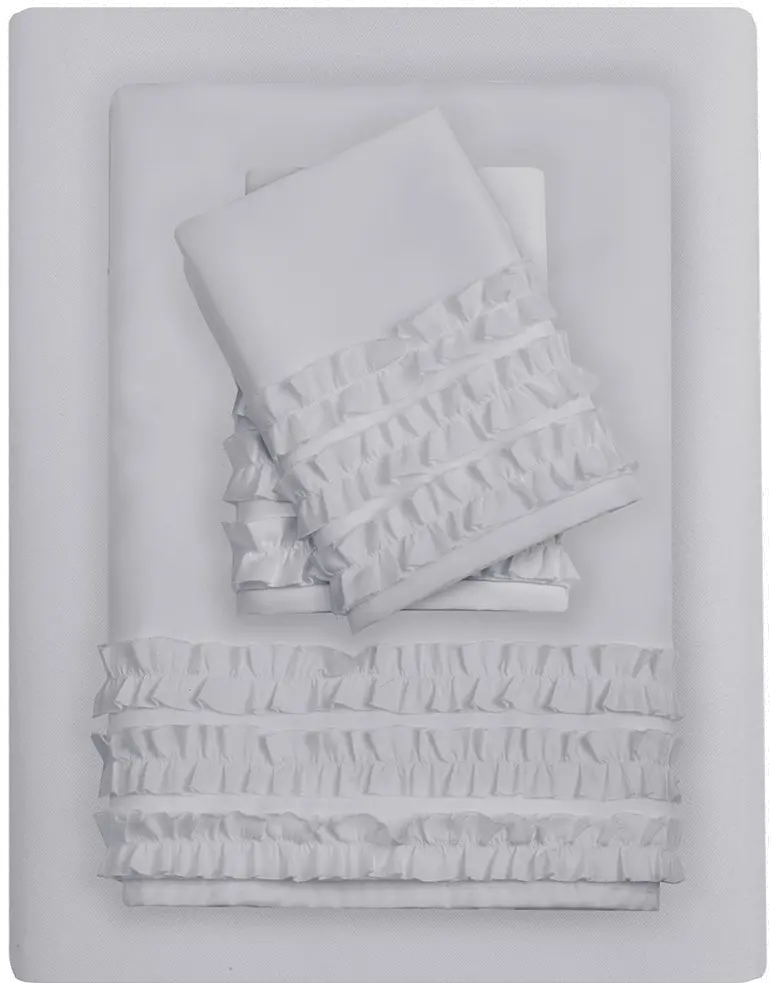 White Twin Flirty Ruffle 4 Piece Sheet Set-1