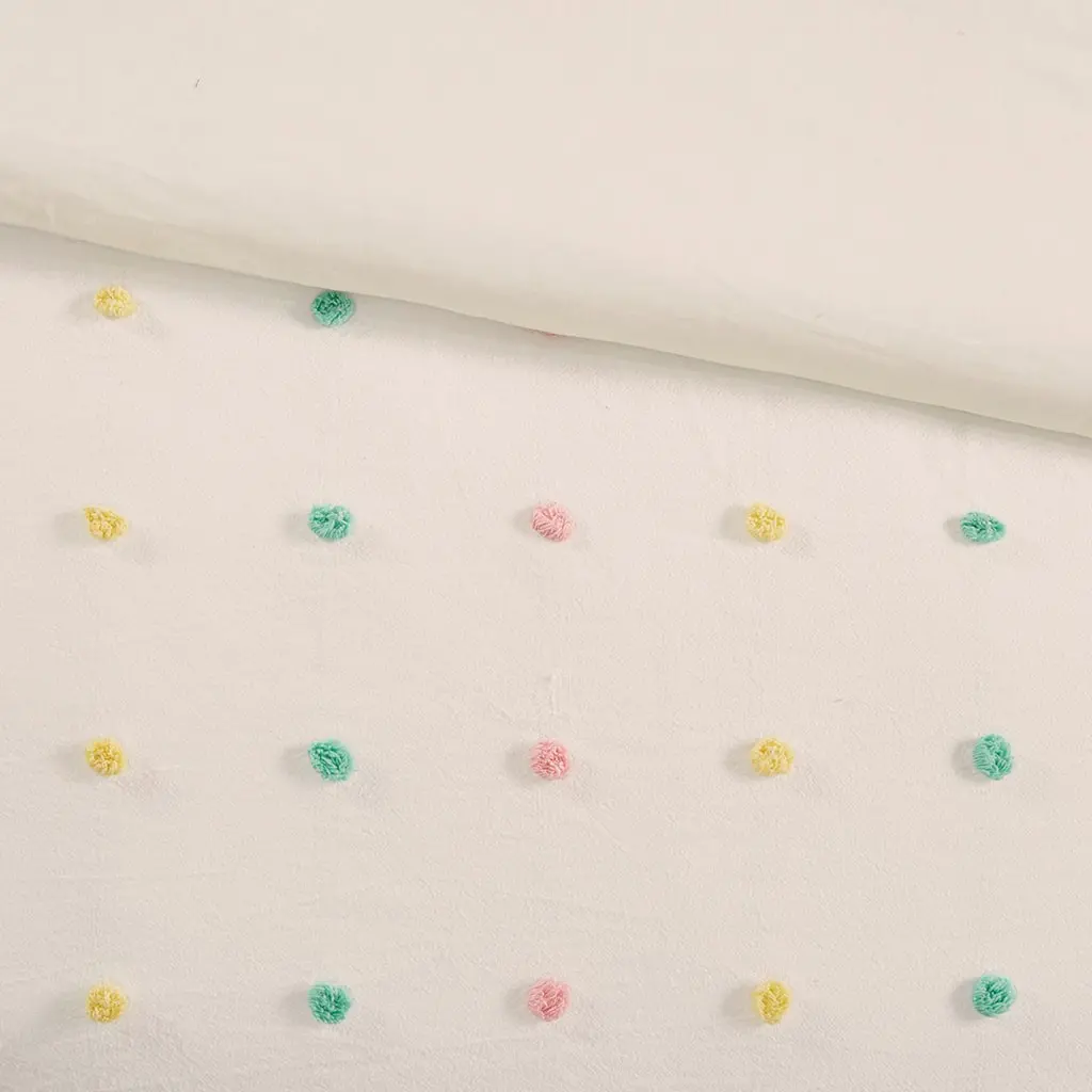 White and Multi Color Pom-Pom Full Callie 5 Piece Bedding Collection-5