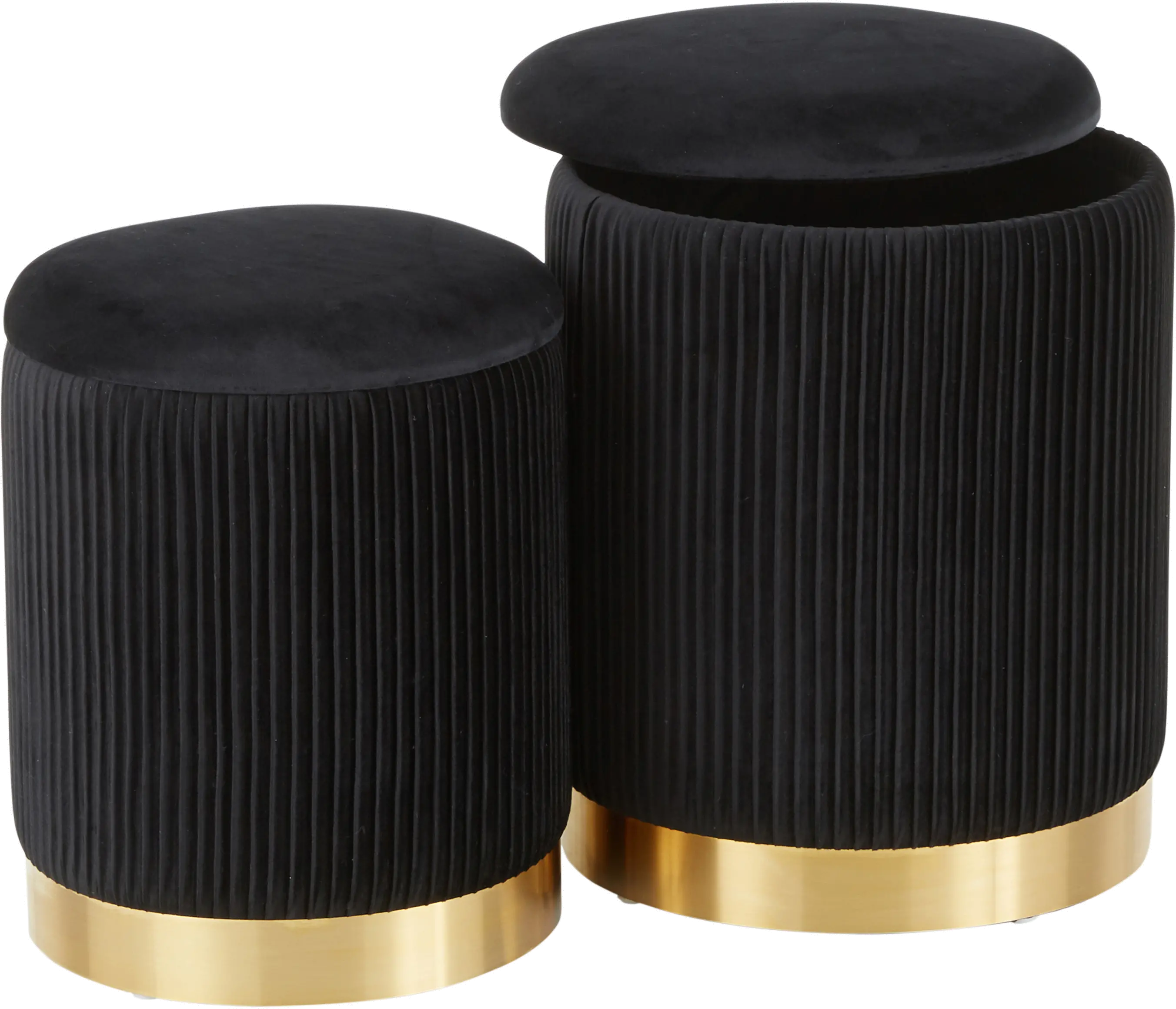 OT-MARLA PLT VBK Contemporary Black Velvet and Gold Metal Ottomans (Set of 2) - Marla-1