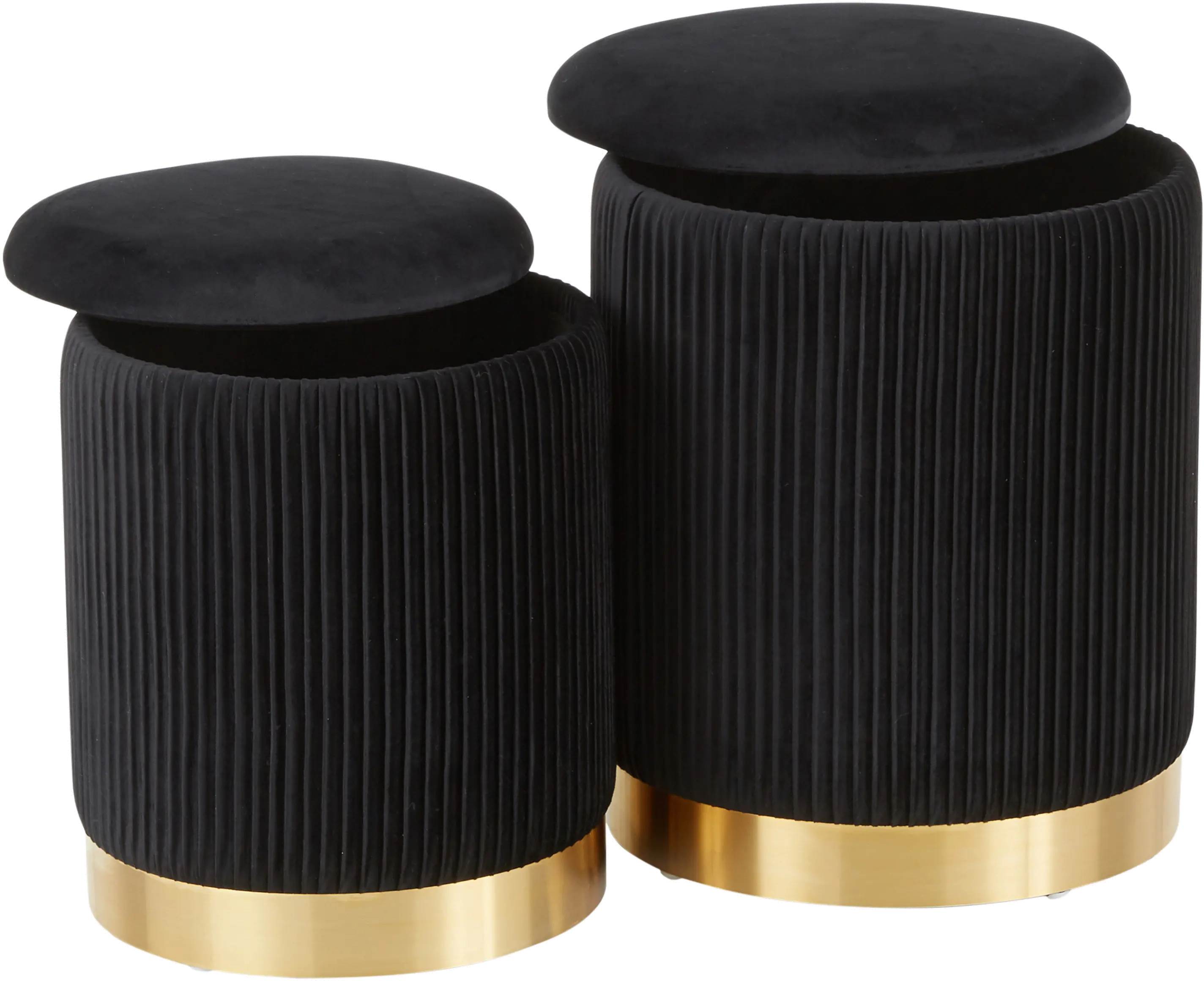OT-MARLA PLT VBK Contemporary Black Velvet and Gold Metal Ottomans (Set of 2) - Marla-3