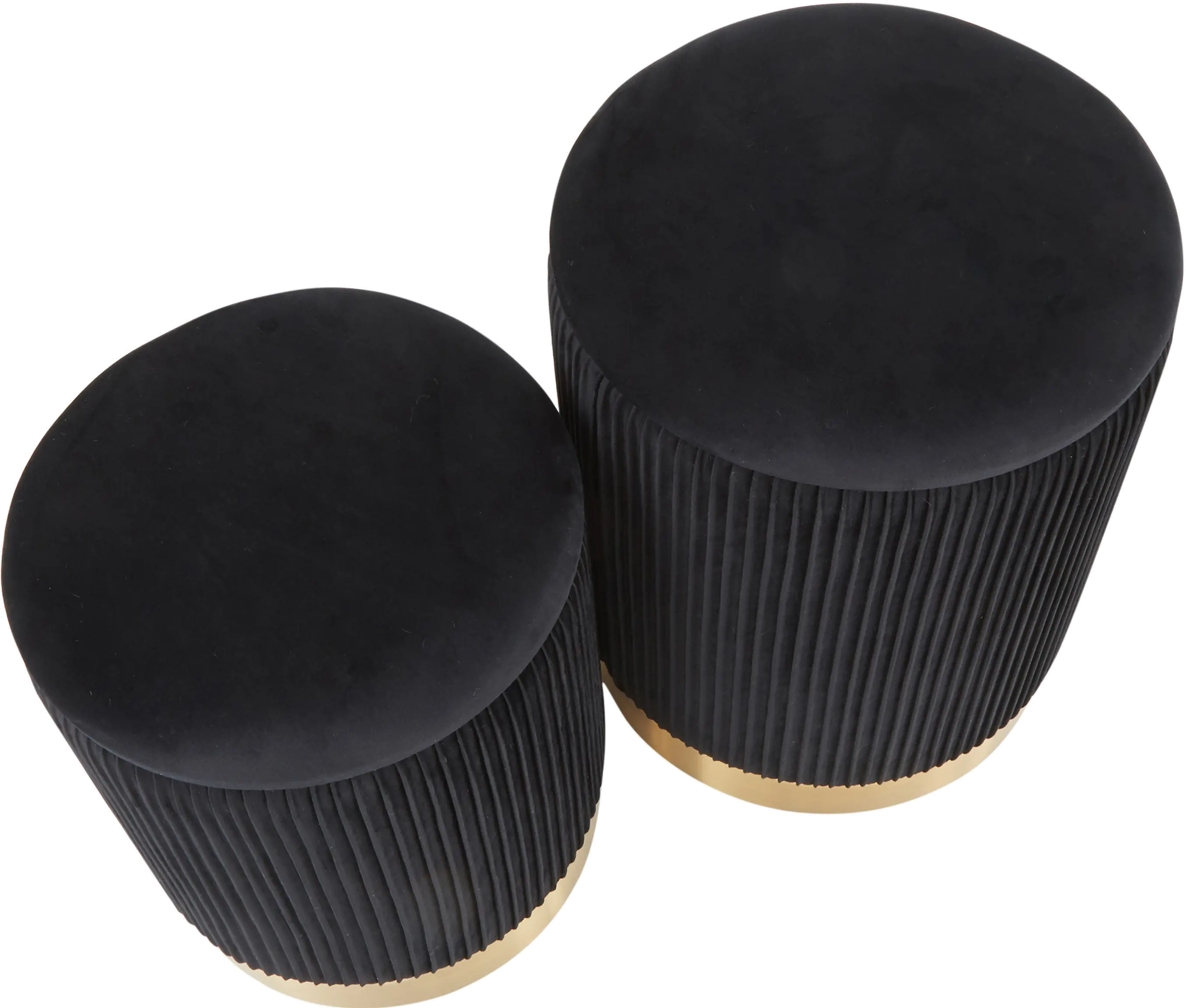 OT-MARLA PLT VBK Contemporary Black Velvet and Gold Metal Ottomans (Set of 2) - Marla-4