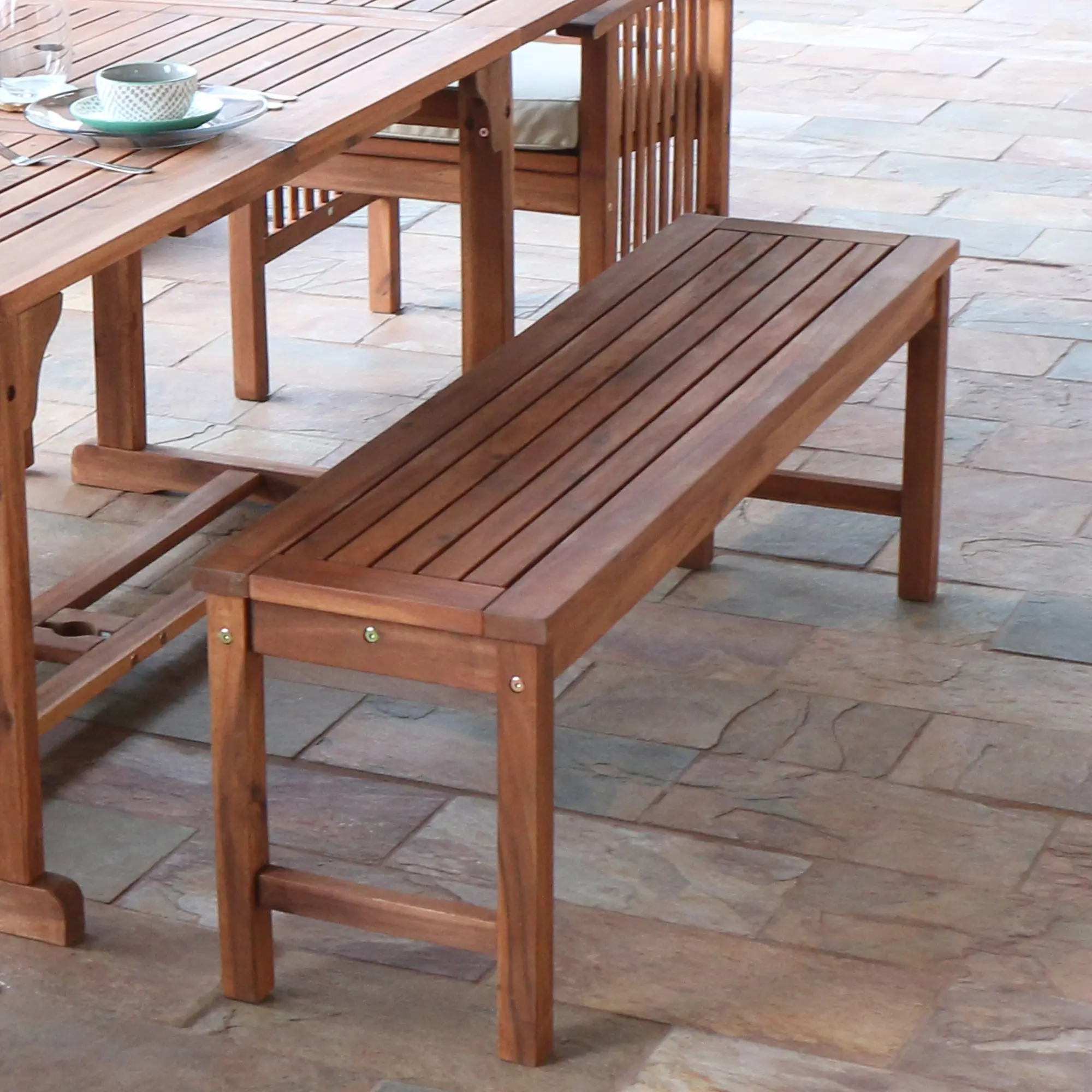OWB7SBR Acacia Wood Brown Outdoor Patio Bench-1