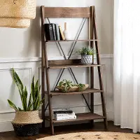 BS68FRSWBR 68  Solid Wood Ladder Bookshelf - Walker Edison
