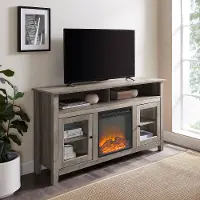 W58FP18HBGW Transitional Fireplace Glass Wood 58 Inch TV Stand - Walker Edison