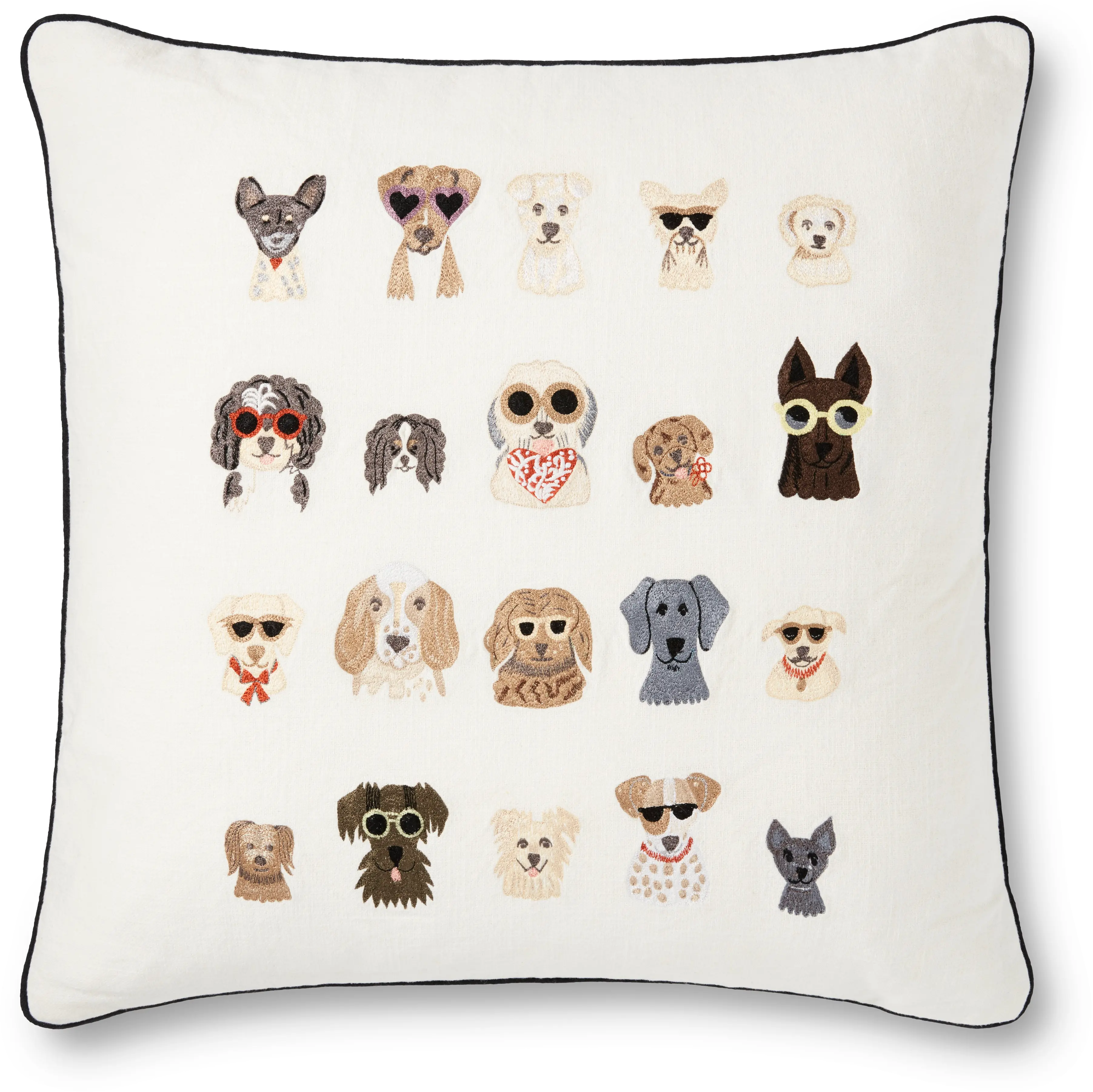 P6063-RP-CREAM/MULTI Rifle Paper Co. 22 Inch Cream Throw Pillow with Multi-Colored Dogs-1