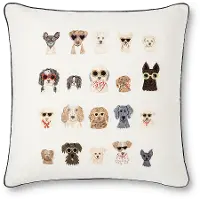 P6063-RP-CREAM/MULTI Rifle Paper Co. 22 Inch Cream Throw Pillow with Multi-Colored Dogs