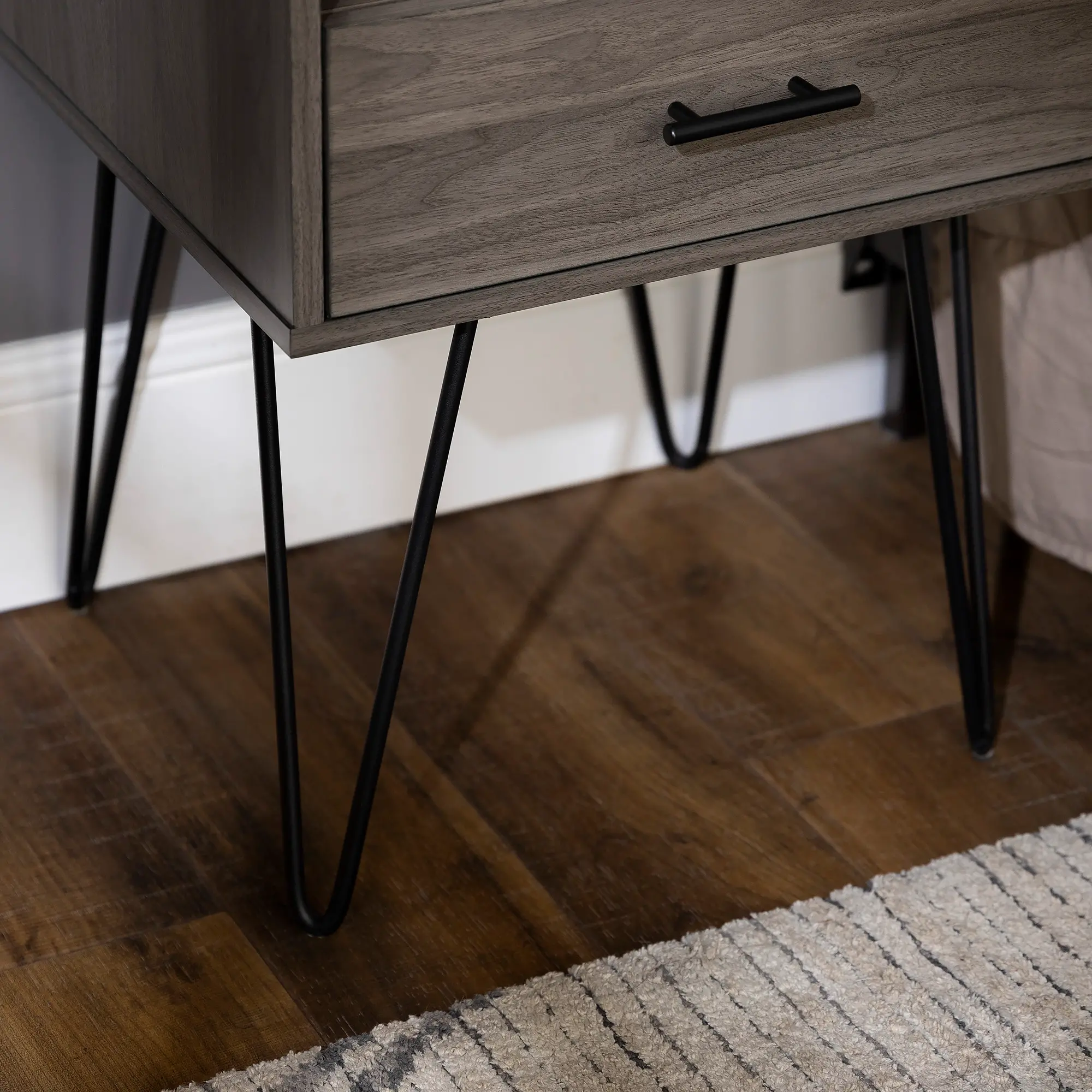 AF18CRFSTSG Gray Hairpin Leg Nightstand - Walker Edison-3