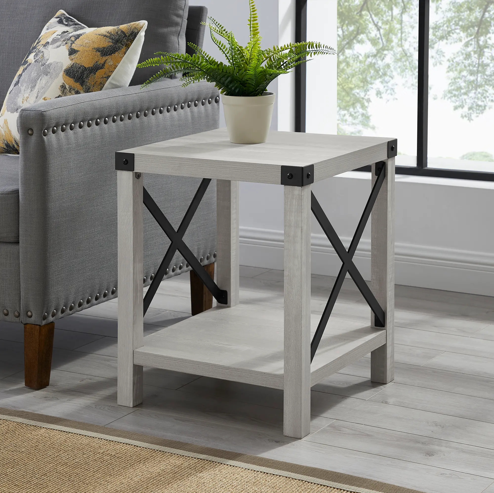 AF18MXSTST Metal X Stone Gray Modern Farmhouse End Table - Walker Edison-2