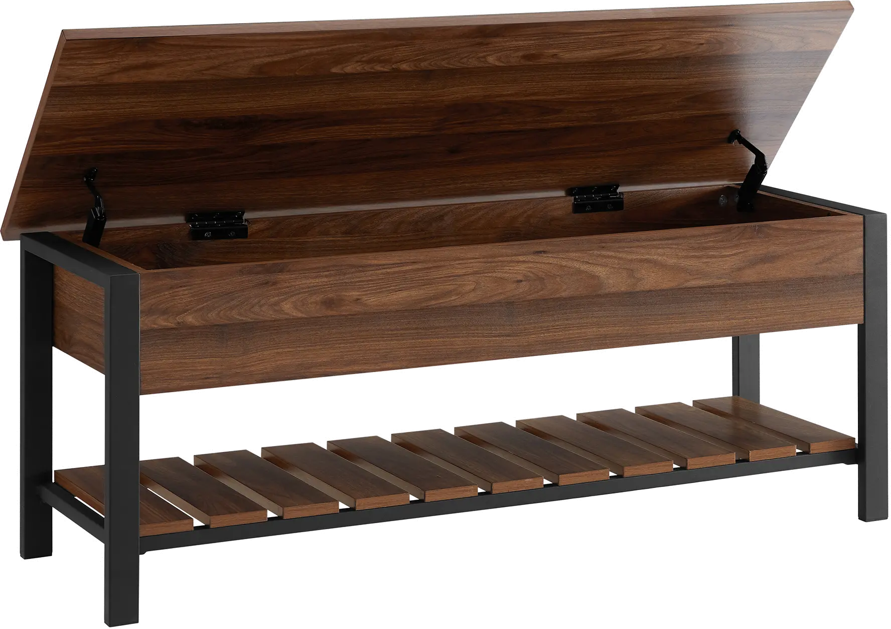 B48PCSBDW Open-Top Walnut Storage Bench with Shoe Shelf - Walker Edison-1