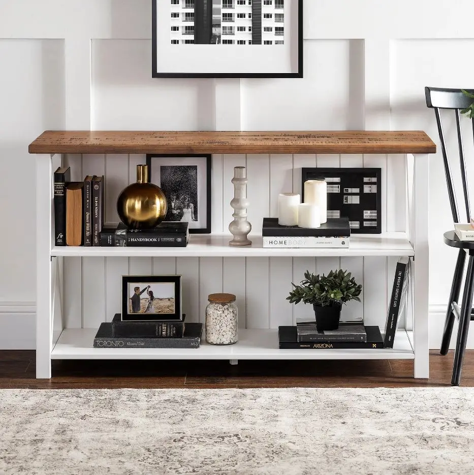 BS52LCSWWH Efron White and Wood 52 Inch Storage Console - Walker Edison-2