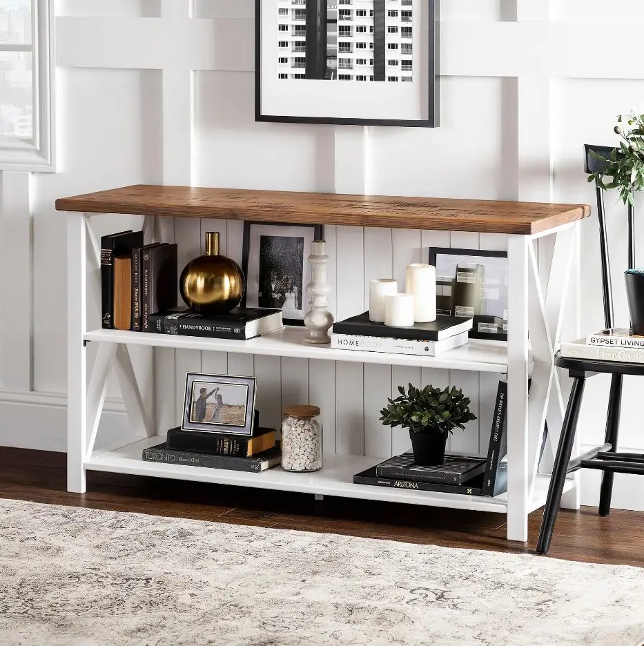 BS52LCSWWH Efron White and Wood 52 Inch Storage Console - Walker Edison-3