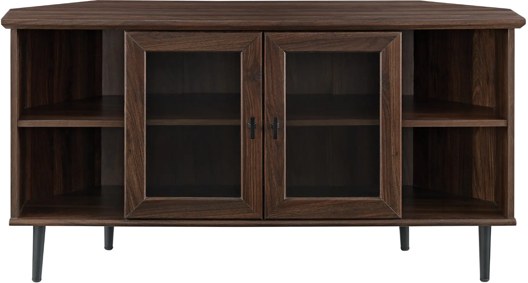 W48CLCR2DDW Dark Walnut 48 Inch Simple Glass Door Corner TV Stand - Walker Edison-1