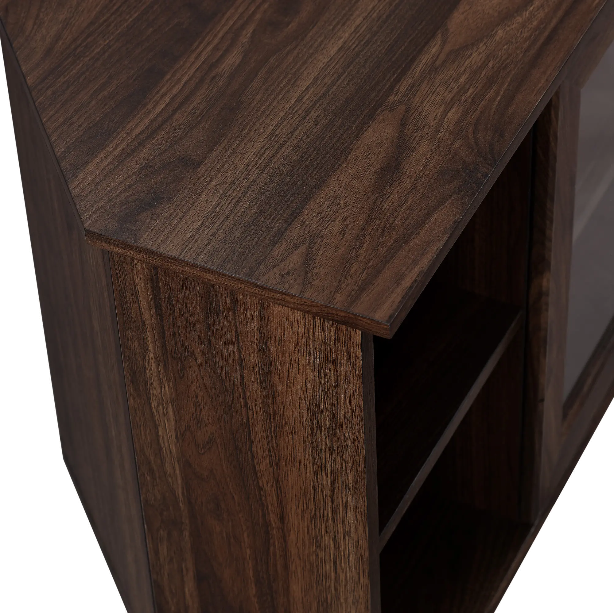 W48CLCR2DDW Dark Walnut 48 Inch Simple Glass Door Corner TV Stand - Walker Edison-3