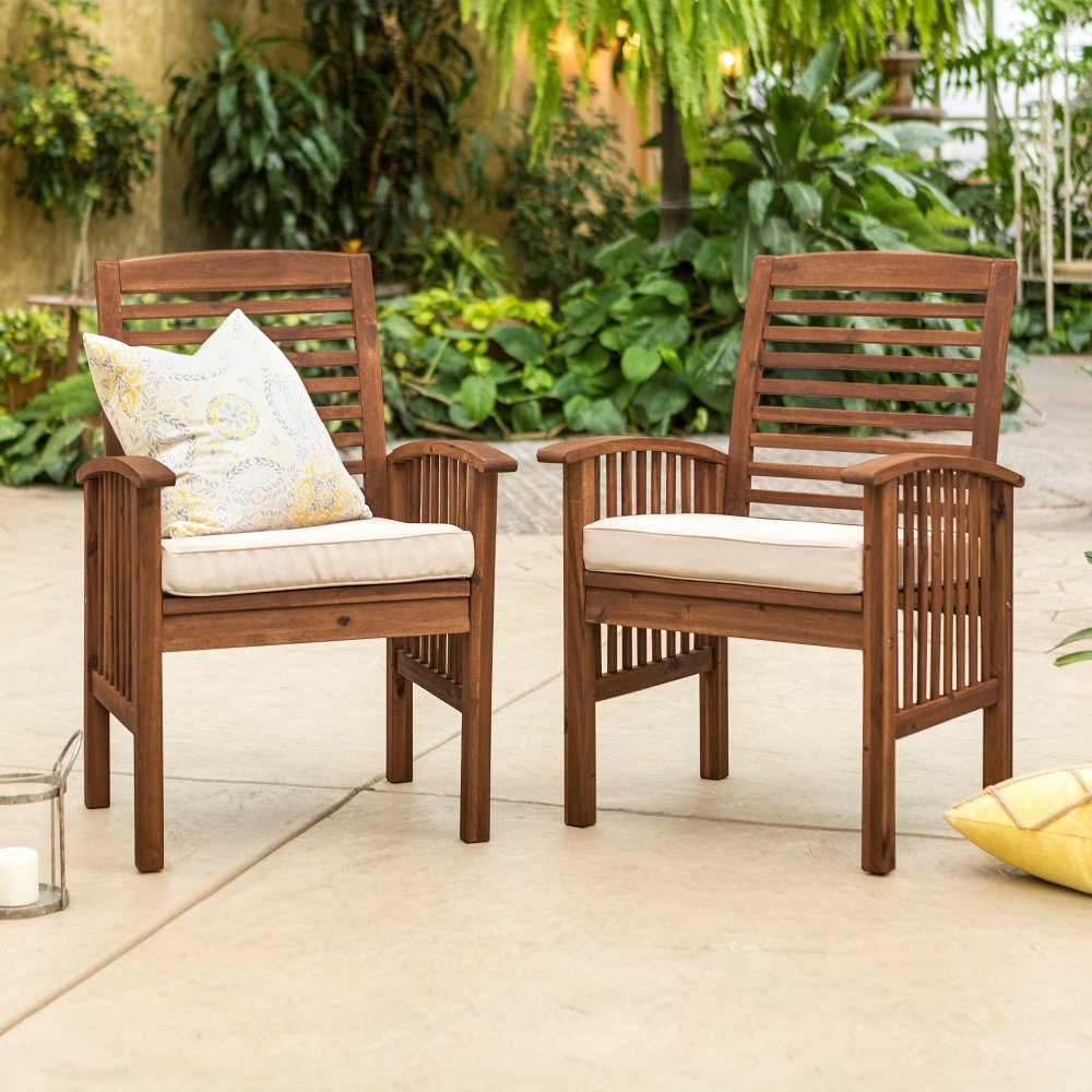 Midland Dark Brown Patio Chairs with Cushions Set of 2