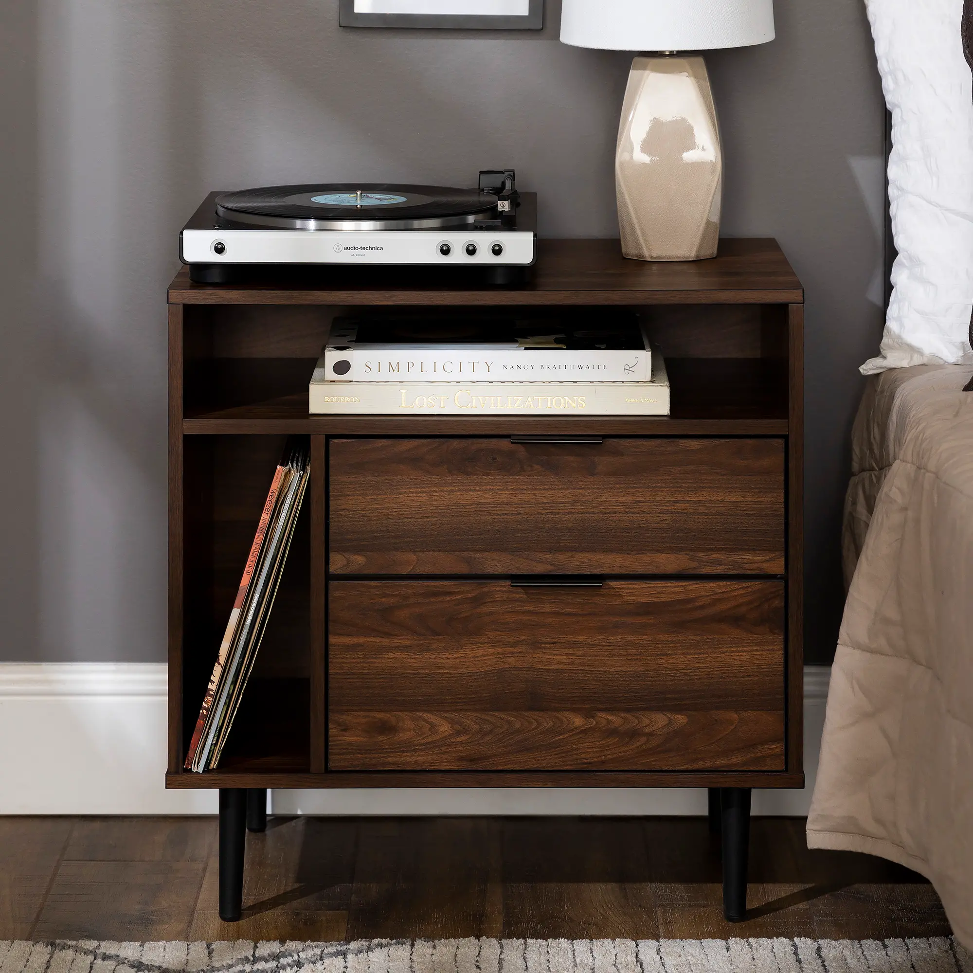 BR25LINNSDW Lincoln Dark Walnut Modern Storage Side Table - Walker Edison-2