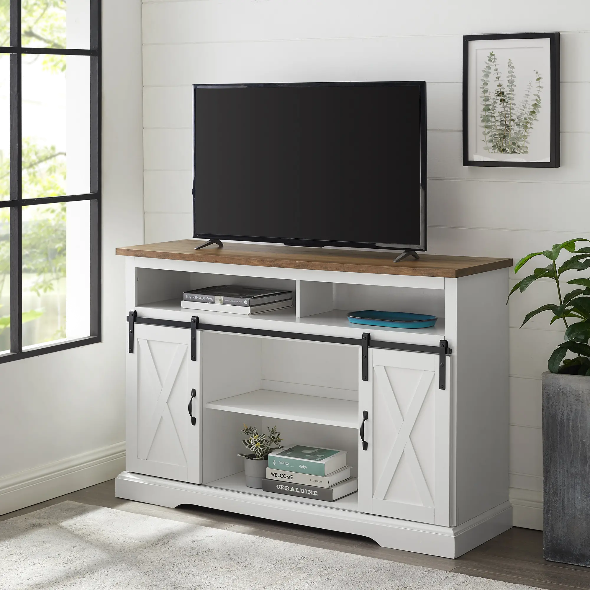 W52HBSBDSW Carolina White 52 Inch Farmhouse TV Stand  - Walker Edison-2