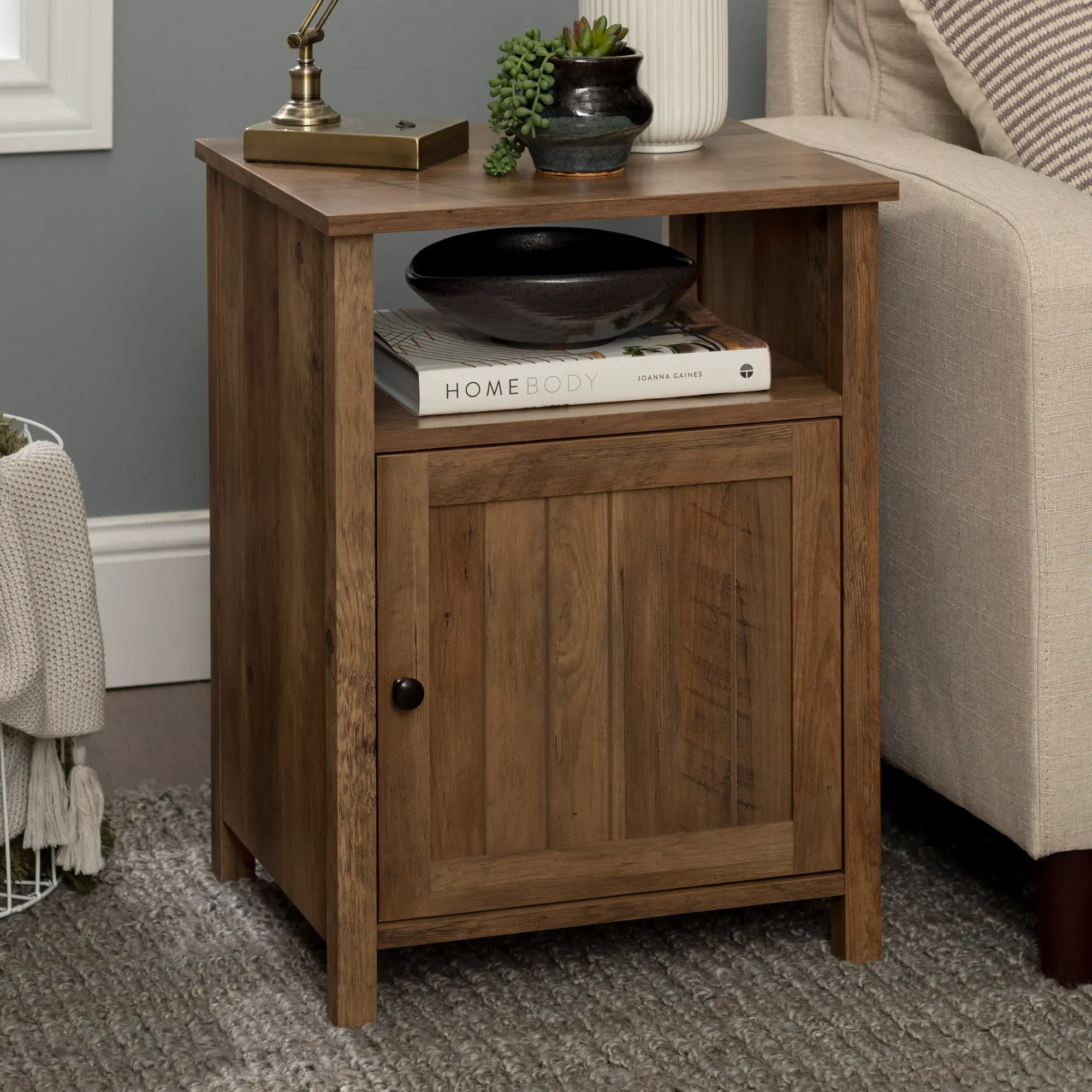 AF18CRASTRO Carin Grooved Barnwood Side Table - Walker Edison-1