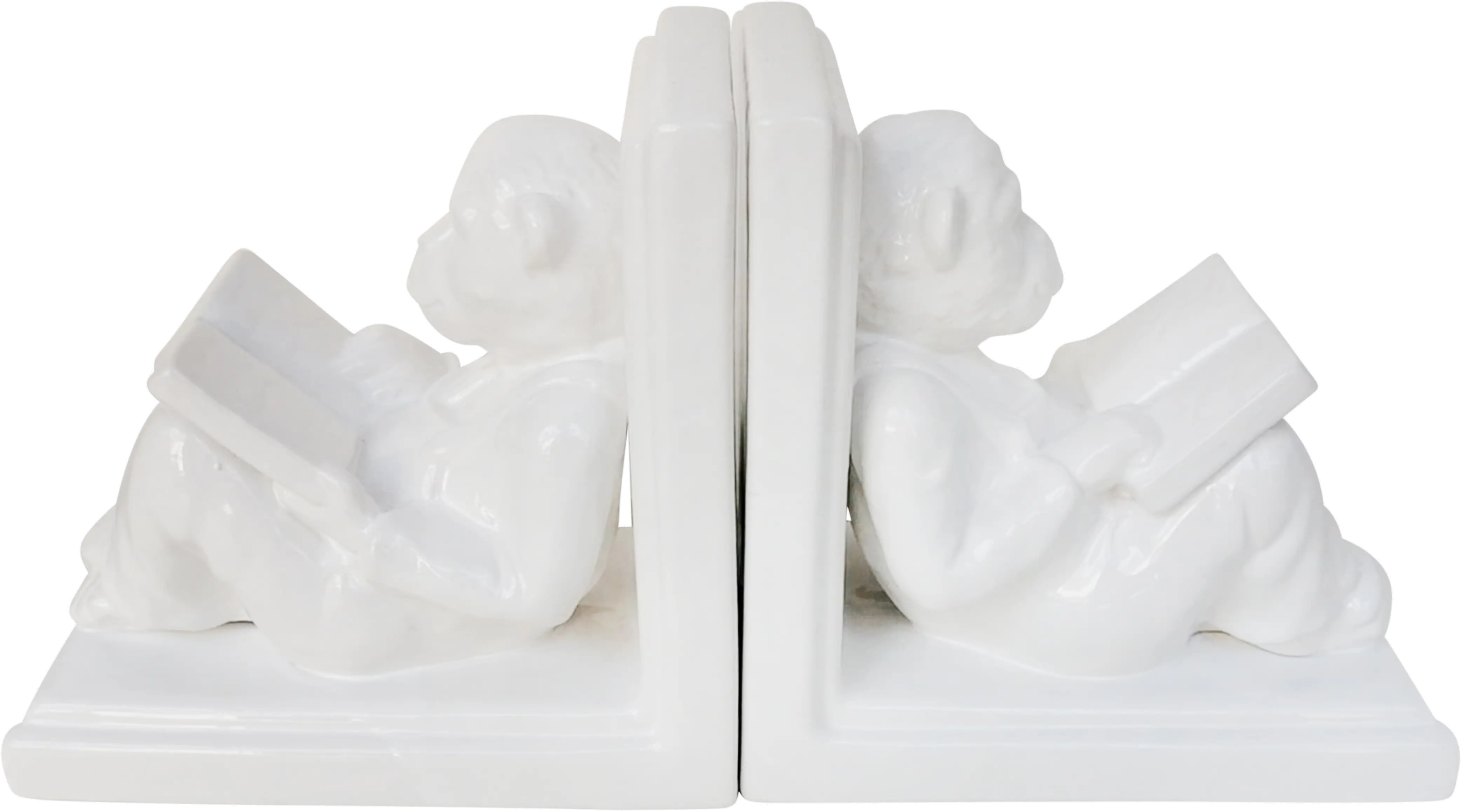 7 Inch White Ceramic Reading Monkey Bookend Pair-1