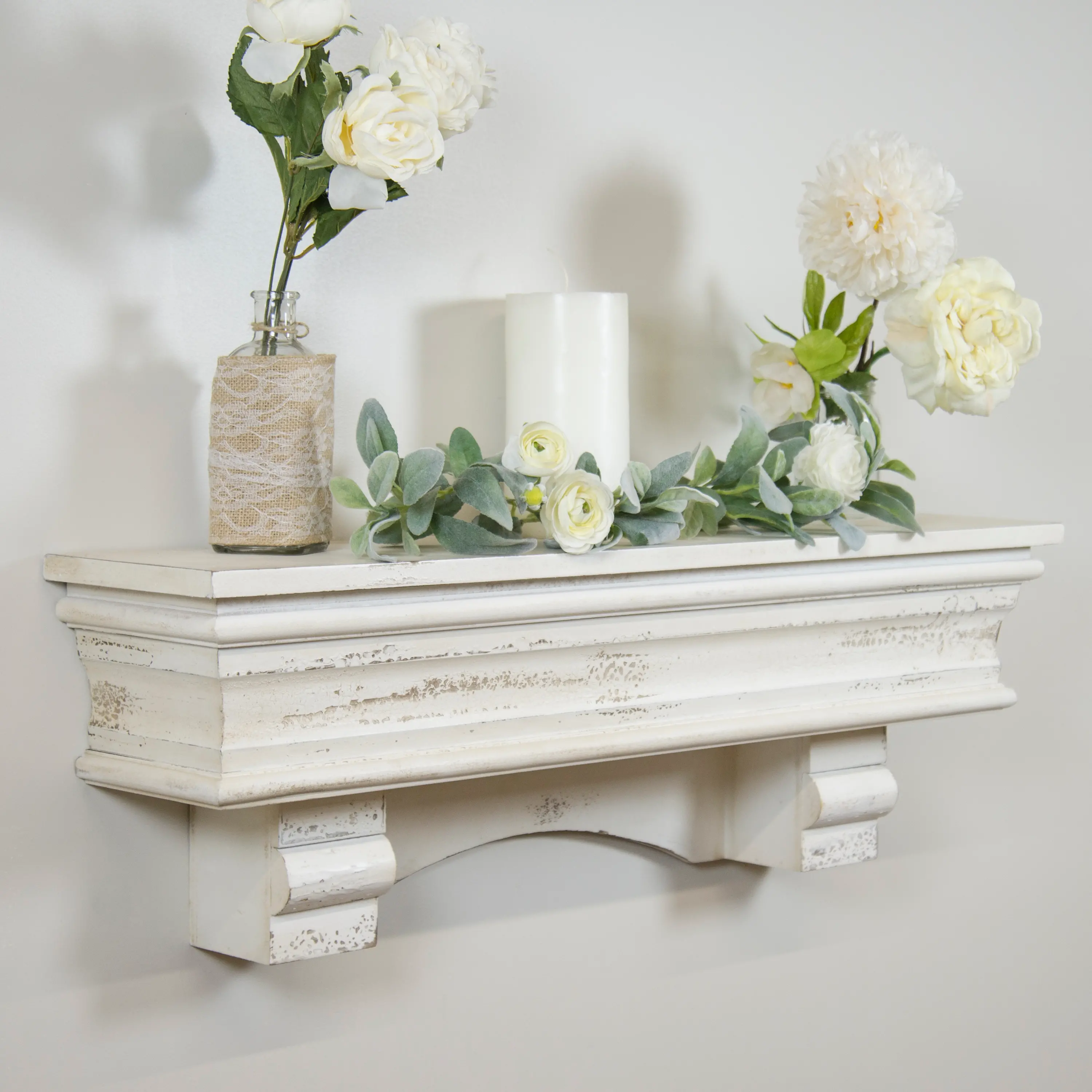 36 Inch Distressed White Wood Shelf-2