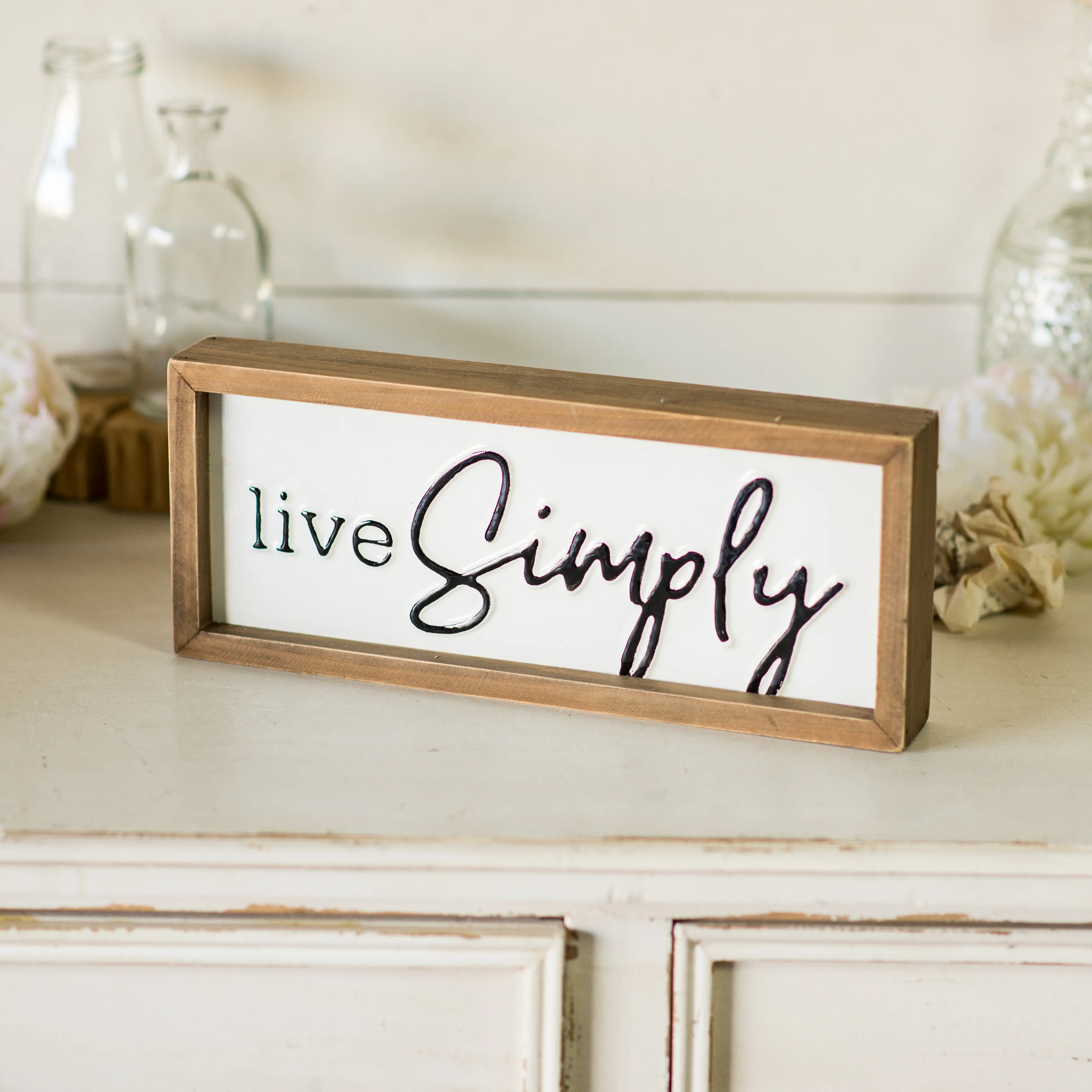 Black and White Live Simply Wood Frame Sign-2