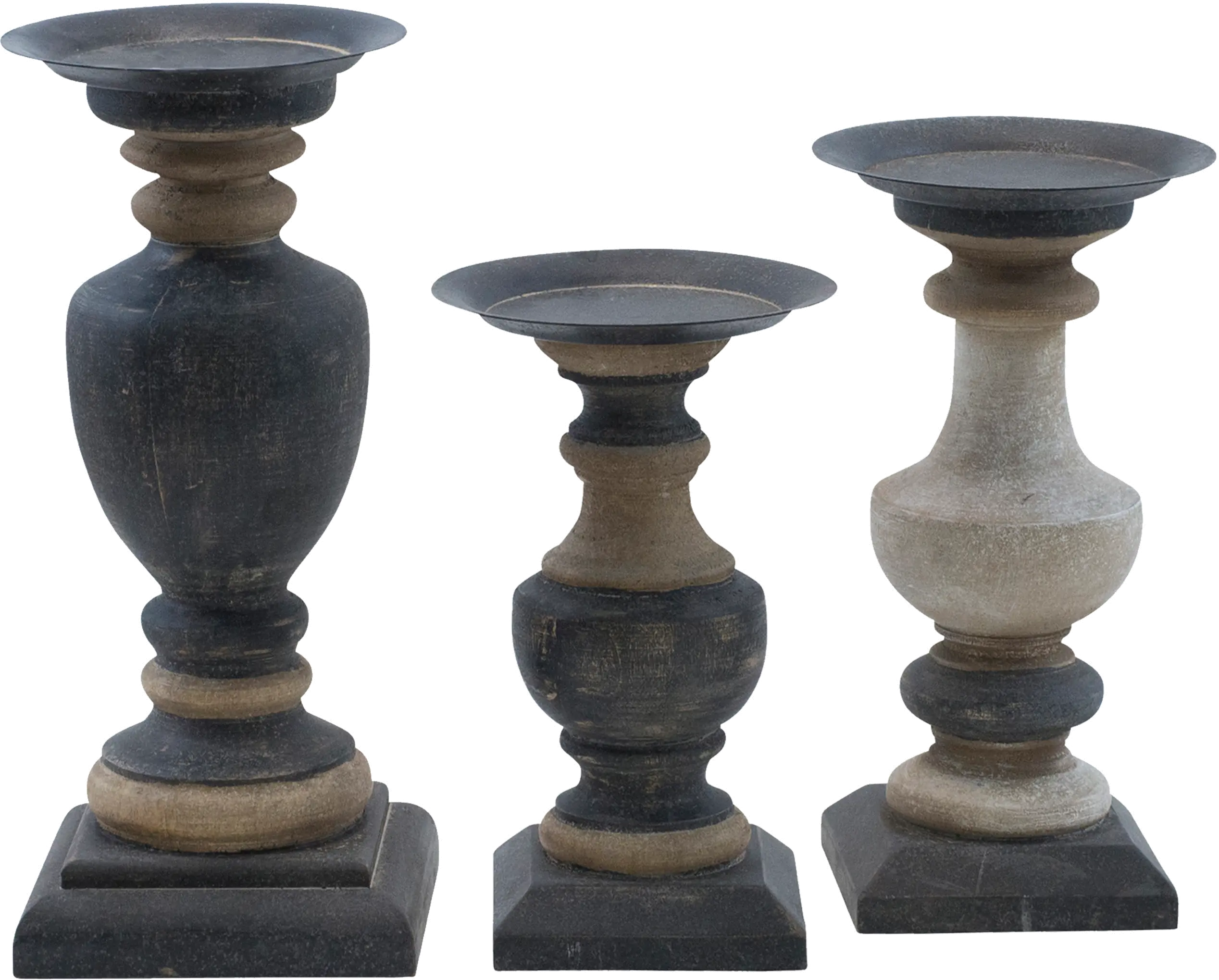 11  Distressed Black and Brown Wood Candle Holder-1