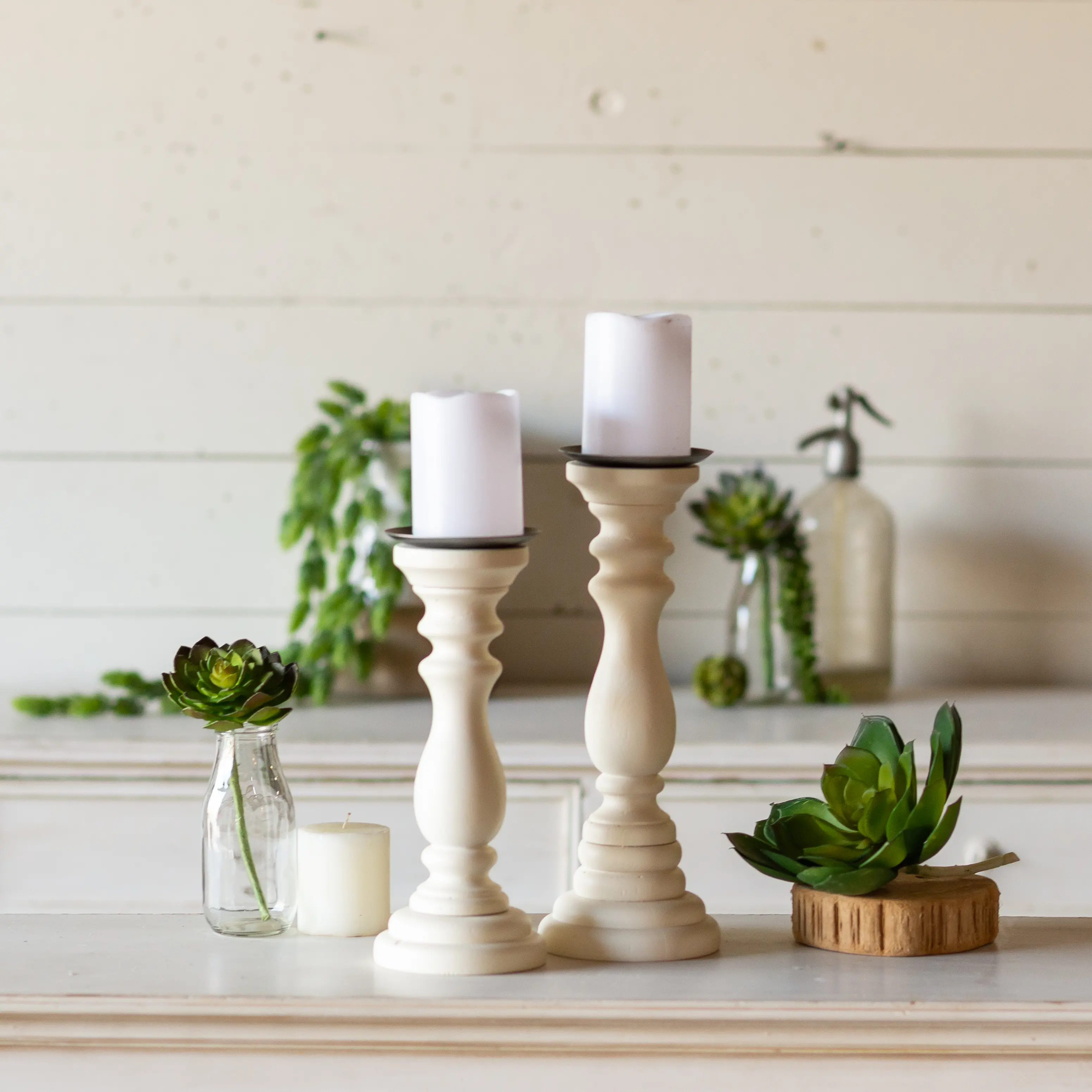 11  White Wood Candle Holder-2
