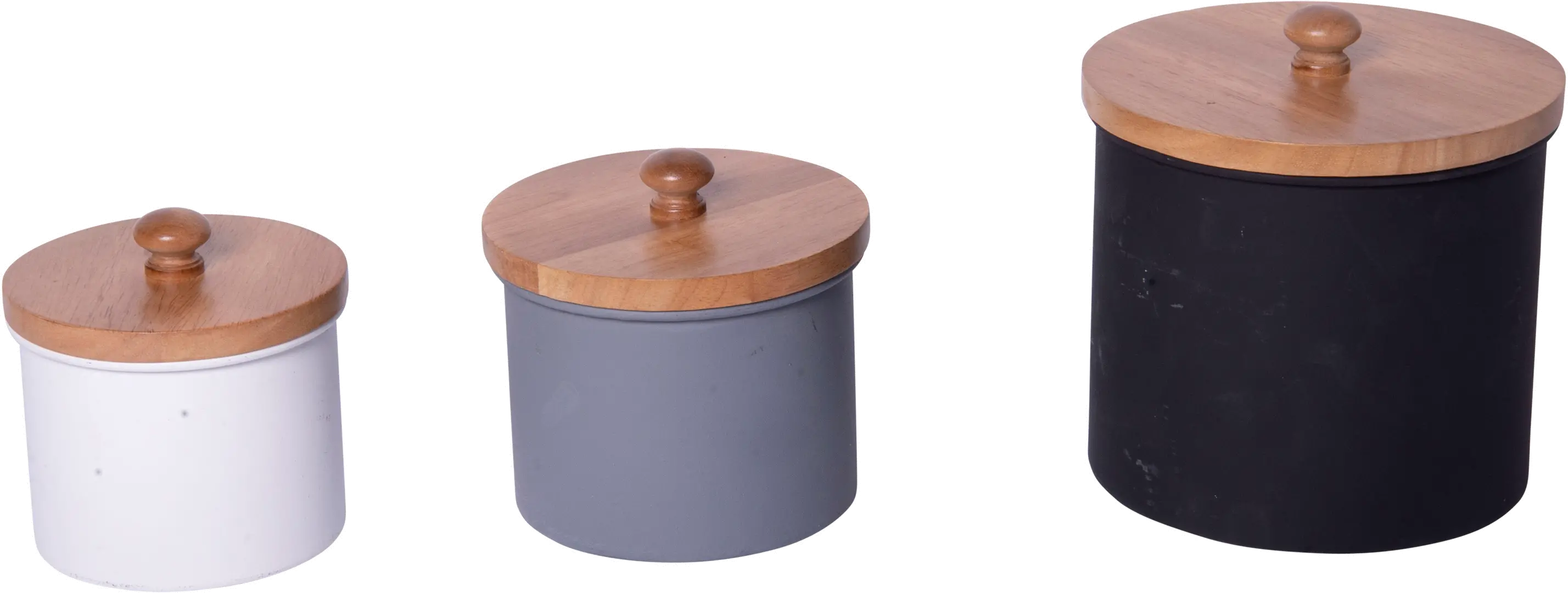 4  White Metal Canister with Wooden Lid-1
