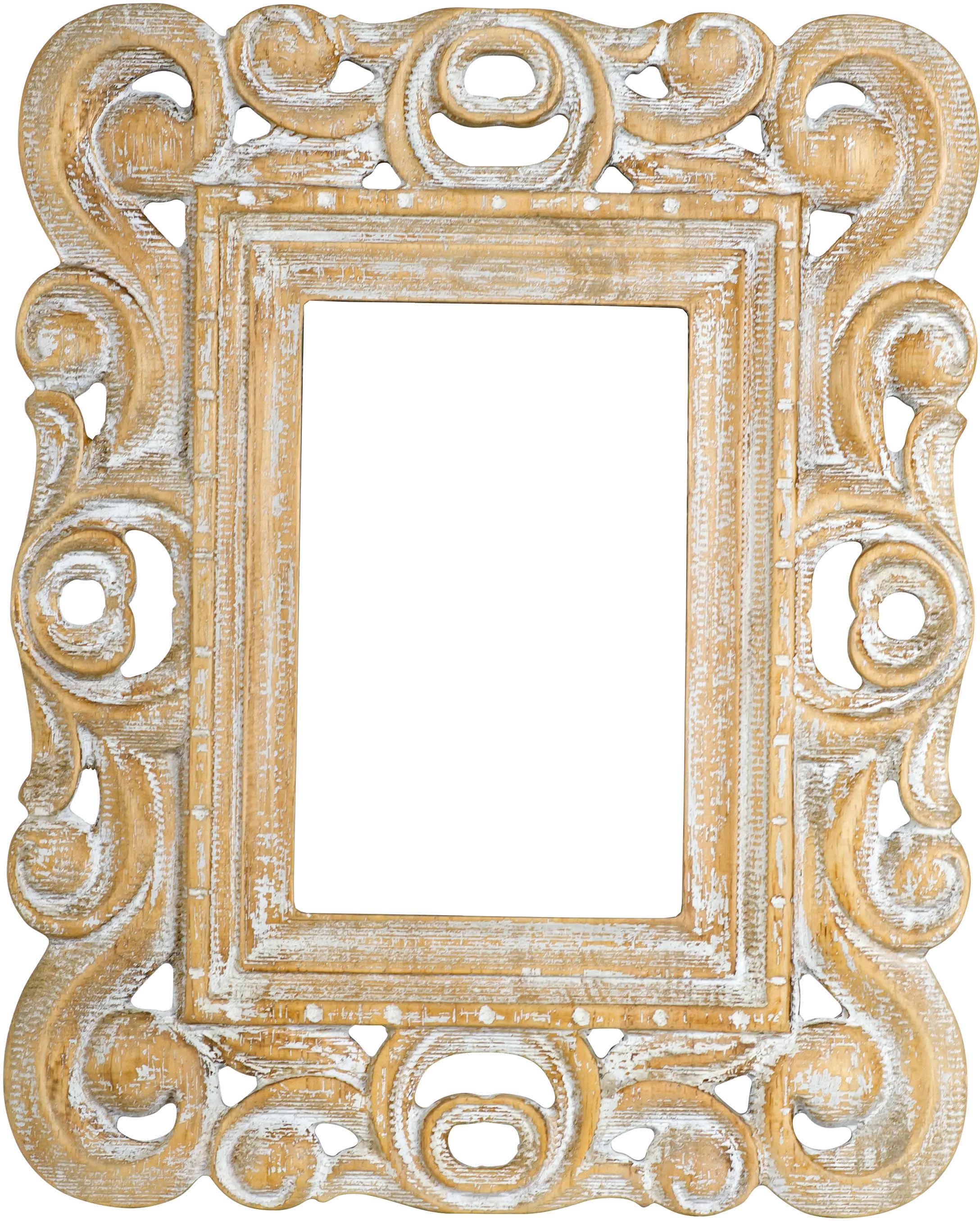 Carved Wood and White Wash Scroll Detail 4x6 Picture Frame-1