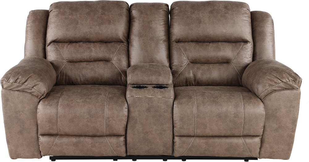 Stoneland Brown Reclining Loveseat with Console